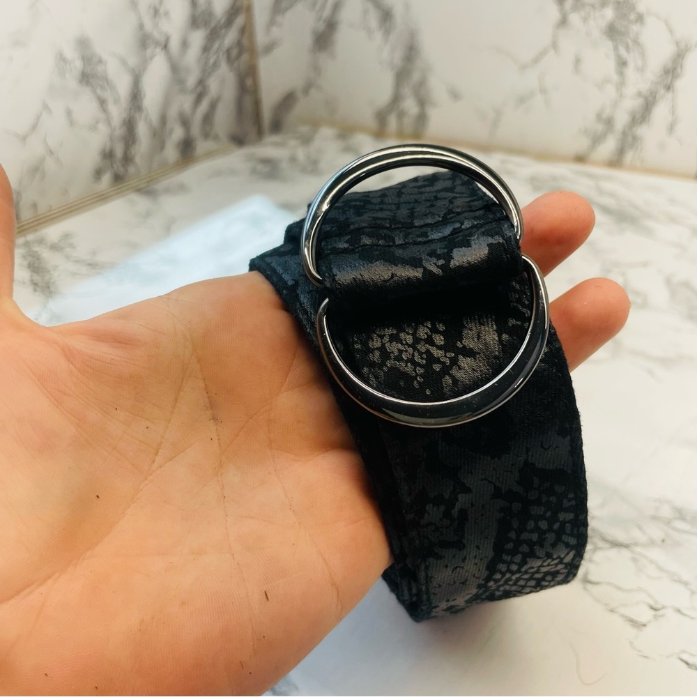 Vintage Black and Silver Double Loop Buckle Belt Denim SNAKE Print